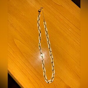 White and gold paper clip chain necklace